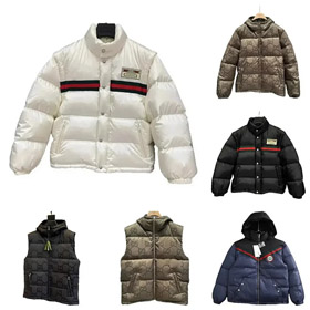 GUCCI Logo label striped webbing quilted detachable sleeves aviator down jacket-4265