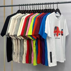 Palm Angel Vertical rayé lettre mousse imprimer chauve-souris mode T-shirts-1623  