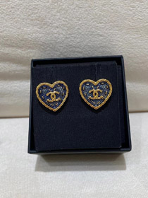 Chanel boucles d'oreilles petite or noir denim amour double c boucles d'oreilles-3579