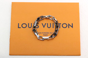 Louis Vuitton LV rayé argent et noir couture trempé bracelet en bambou-3627