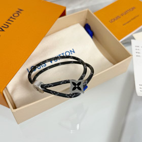 Louis Vuitton LV Lettre Fleur noir cuir boucle bracelet-3640