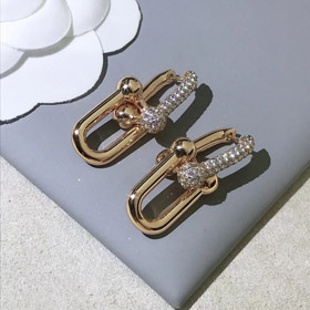 Tiffany rose or diamant double bague boucle fer à cheval boucles d'oreilles-3678