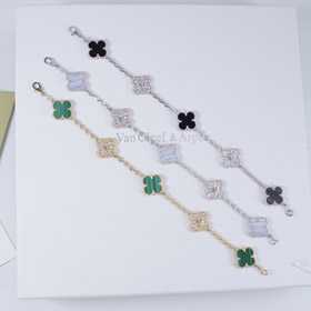 Van Cleef & Arpels incrusté diamant malachite fleur verte blanc et noir cinq fleurs bracelet-3699