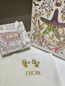 Dior or étoile perle boucles d'oreilles double boule-3707
