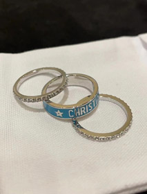 Dior or lettre bleu émail diamant bague ensemble trois pièces set-3710