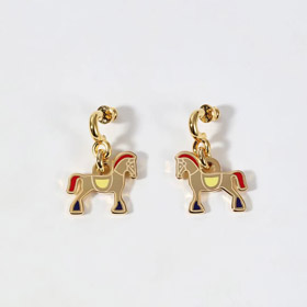 Hermes boucles d'oreilles en émail rouge-3712