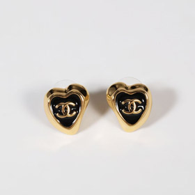 Chanel noir émail amour double C or bord boucles d'oreilles-3739