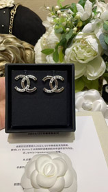 Chanel blanc émail double C argent boucles d'oreilles-3743