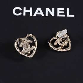 Chanel or diamant coeur creux double c strass clip-3754