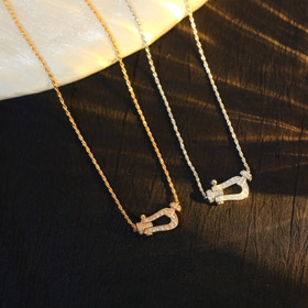 Feidan or et argent fer à cheval demi collier diamant-3774