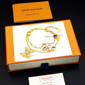 Louis Vuitton LV double chaîne métallique incrusté diamant bracelet-3801