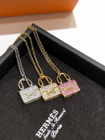 Hermes cadenas diamant rose or pendentif chaîne collier-3837