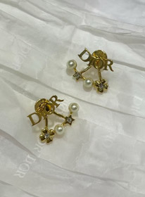 Dior or étoile perle boucles d'oreilles double boule-4017