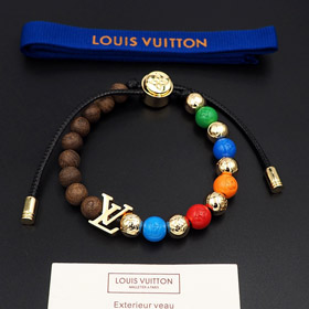 Louis Vuitton LV cordon réglable embellie inscription en bois bracelet à perles en métal-3949