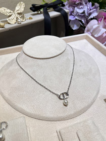 Dior Silver CD Petit Pendentif Perle Collier-3960