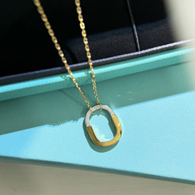 Tiffany mini serrure en forme de U demi-diamant collier bicolore-3962