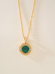 Bulgari double face lettre verte gravure vintage diamant coin collier-4000