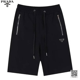Prada coton zipper poche triangle Shorts lâche coupé pantalon-2879
